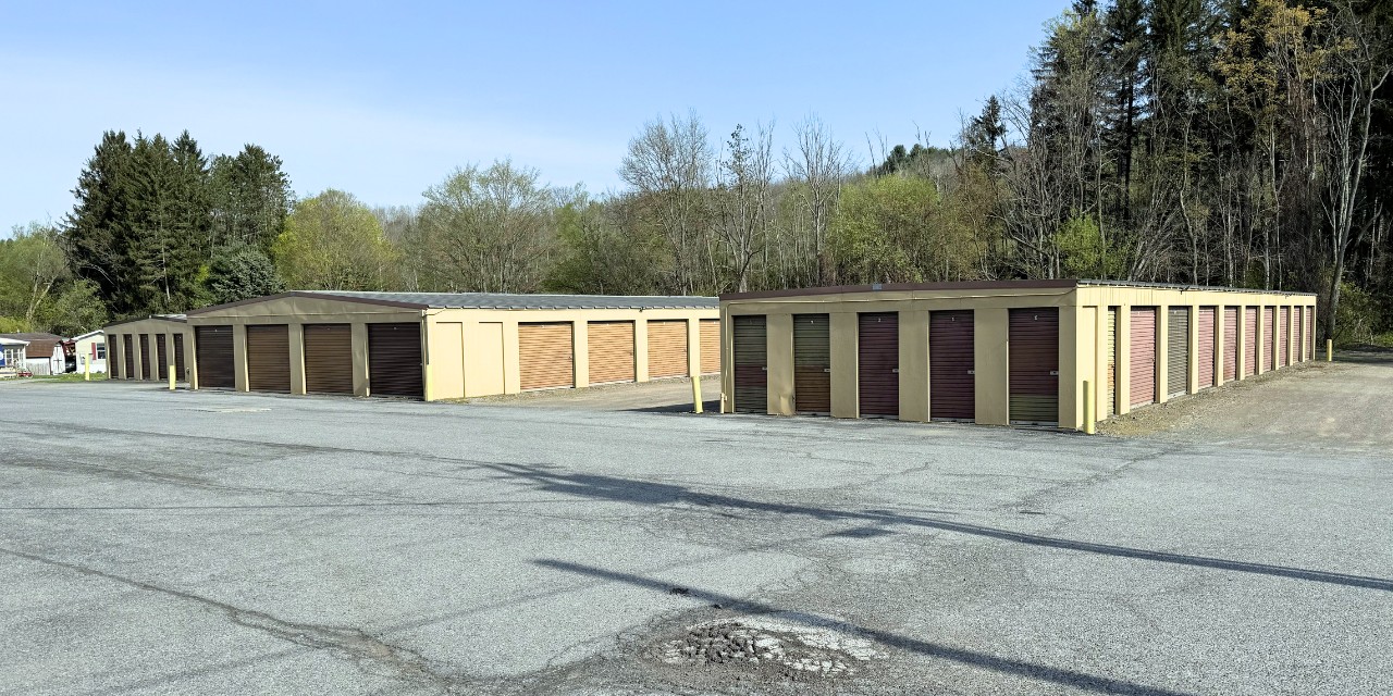 The Butters Stow-N-Go storage facility — rows of drive-up units on a well-kept lot in the Tioga County hills